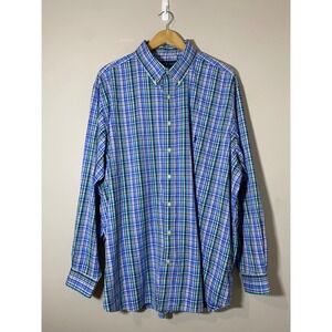 Ralph Lauren Performance Mens 2XB Plaid Button Down Shirt Blue Green Stretch